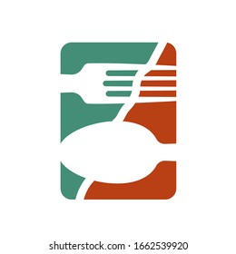 Logo o emblema para un restaurante, cafetería o cena. Partes de la horquilla y una cuchara en el icono. El sencillo y moderno