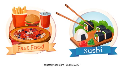 Logo, emblem, restaurant, food delivery, fast food, Japanese food, sushi, burger, menu,