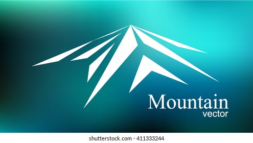 Logo emblem of snow mountain peak (Mont Blanc) in blurred  blue background.