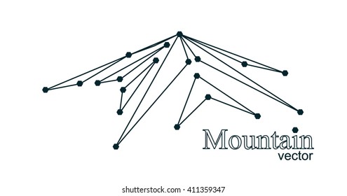 Logo emblem of snow mountain peak (Mont Blanc) with many lines and points.