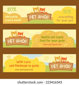 Logo, emblem store for cats and dogs. Cartoon illustration. Editable.A series of banners for advertising.