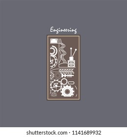 Logo, emblem, symbolism on the theme of production, engineering, industrialization. Vector illustration