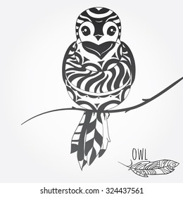 logo, emblem, tattoo owl. wisdom. line drawing