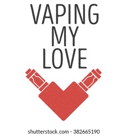 Logo oder Emblem von zwei elektronischen Zigaretten in Form von Herz, mit einer Inschrift ein Vaping meine Liebe