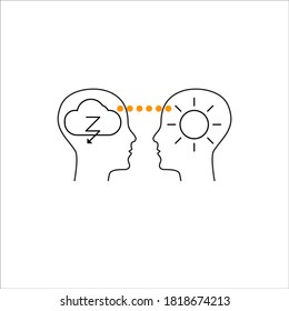 Logo of empathy, emotional intelligence. Two profiles and relationship between them. Icon of therapy, psychotherapy, psychoanalysis
