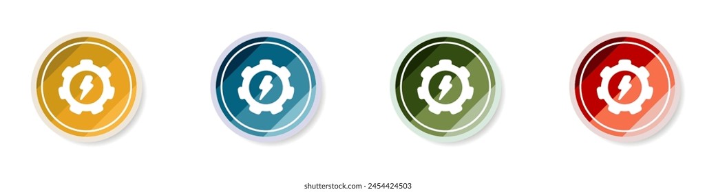 Logo energy icon set. White lightning in gear sign. Alternative energy stylish round icons set. Color logo ecology vector. Vector illustration.