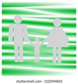 Logo for environmental traffic, advertising. Illustration with people. Silhouette mother with baby and husband. Card of happy mothers day. Abstract people logos for social groups.