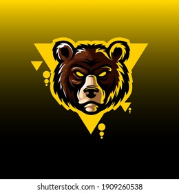 logo esport bear head angry expression. logo vector character bear for gaming. theme brown color costume character.