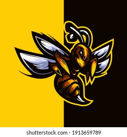 logo esport bee gold with yellow ornament. logo vector bee gold for gaming. theme yellow color costume character. illustration for clothes, t-shirt, logo esport.