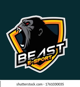  logo e-sport with gorilla head and shield