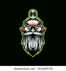 logo esport head old men white hair. logo vector head old men white hair for gaming. theme white color costume character. illustration for clothes, t-shirt, logo esport.