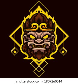 logo esport king kong angry expression with yellow ornament. logo vector character king kong for gaming. theme brown color costume character.
