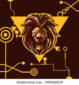logo esport lion angry expression with ornament. logo vector character lion for gaming. theme brown color costume character.