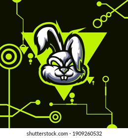 logo esport rabbit angry expression with green ornament. logo vector character rabbit for gaming. theme white color costume character.