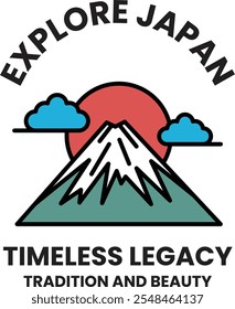 The logo for Explore Japan is a mountain with a red sun in the background