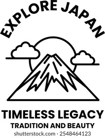 El logo de Explore Japan es una montaña con un sol en el fondo