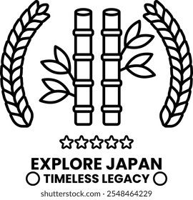 A logo for Explore Japan that has a bamboo tree and stars