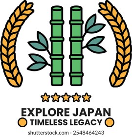 A logo for Explore Japan that has a bamboo tree and stars