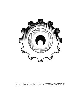 The logo is an eye and gear monogram. Contains eyelashes.