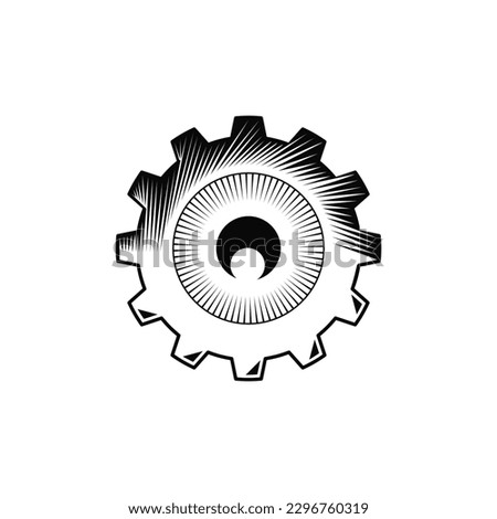 The logo is an eye and gear monogram. Contains eyelashes.