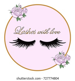 Logo eyelash. Lashes. A frame of flowers. Vector illustration