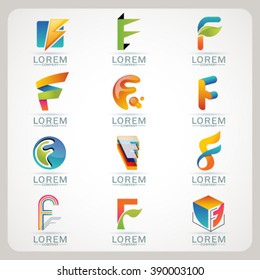 Logo F element and Abstract web Icon and globe vector symbol. Unusual sign icon and sticker set. Graphic design easy editable for Your design. Modern logotype icon.