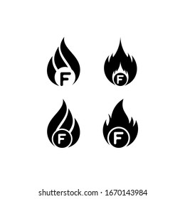 Logo F llamas de incendio, definir plantilla de iconos vectoriales