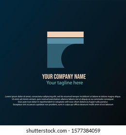 logo f, grayish blue color and cream