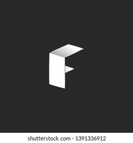 Logo F isometric shape font letter, white paper sheets material design creative identity