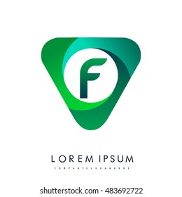 Logo F letter, green colored in the triangle shape, Vector design template elements for your application or company identity.