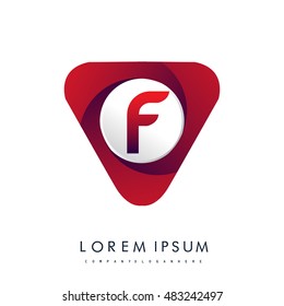 Logo F letter red colored in the triangle shape, Vector design template elements for your application or company identity.