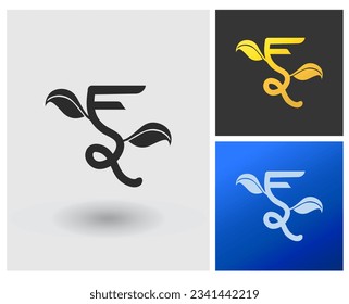 Logotipo F forma de letra monograma con concepto de planta