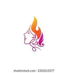 The logo of the face of a beautiful woman with her hair loose like a burning fire, the logo is ready to use