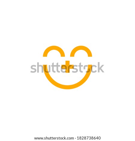 logo of a face with curved lines that form the eyes and a smile and a plus sign for a nose