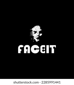 Logo Face image formed from many circles or halftone techniques,blac and white colore.vector