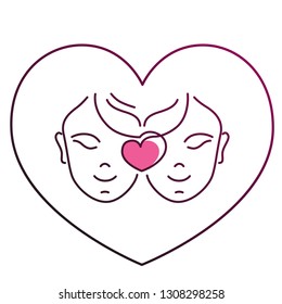 Logo of faces of two Lesbian, Gay, Bisexual together, in the shape of a heart. Postcard, banner, for print, love and peace illustration.