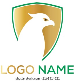 Logo falcon hawk gold shield negative space logo combination mark