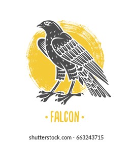 Logo of falcon on a white background. Coat of arms, heraldry, emblem, symbol design elements.