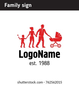 logo family, children in a stroller, dad and mom