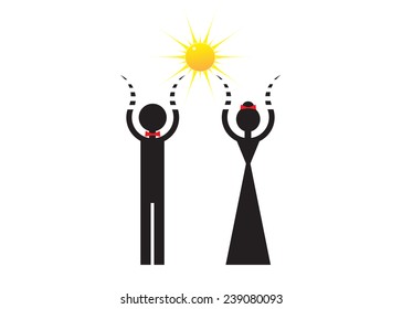 logo. A family, the man and the woman hold the sun