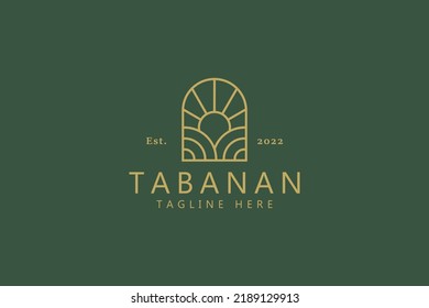 Logo Farm Field Sunrise On Window Frame Shape. Agriculture Natural Business Creative Symbol Badge.