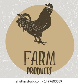 logo farm product, cock and handdrown farmer lettering on color background