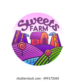 Logo farm sweets. The world of sweets. Sweet farm. Happy day. Vector images in cartoon style