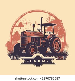 Un logotipo de una granja y un tractor, diseñado en forma de ilustración en el puerto 