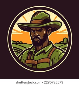 A logo of a farmer man head, designed in esports illustration style 