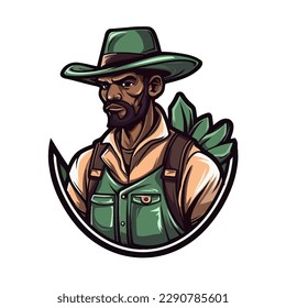 A logo of a farmer man head, designed in esports illustration style 