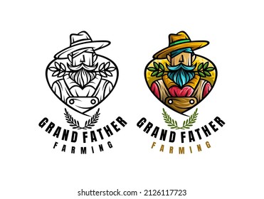 Logo Farming Grandfather Vector Illustration Template with Simple Elegant Design Good for Any Industry