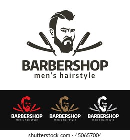 Logo of a fashion beard man with vintage razor blades. This logo is suitable for many purpose as, barber shiop, men's fashion, hipster stuff and more.