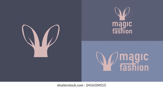 The logo of a fashion brand for magicians is symbolized by an illustration of rabbit ears and lettering magic fashion presented with multiple background colors. The logo is suitable for a magic Logo