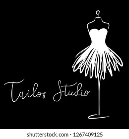 Logo Fashion studio. Custom handmade calligraphy Tailor studio, Vector brush lettering for fashion salon. EPS 10